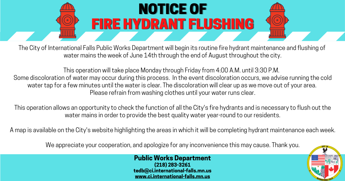 Notice of Fire Hydrant Flushing City of International Falls, Minnesota